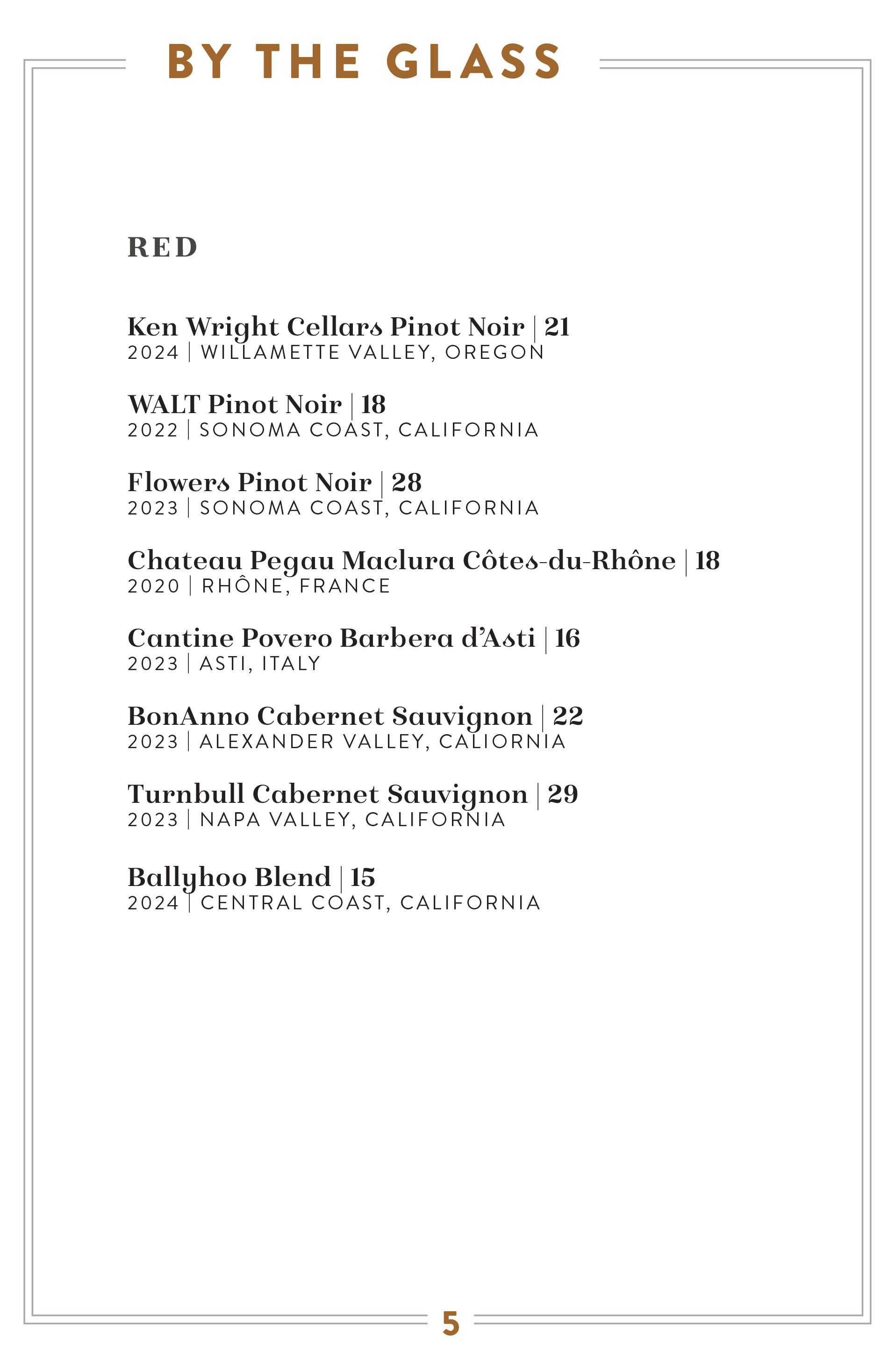 Wine Menu